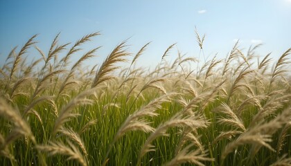Naklejka premium Field of tall grass swaying in a gentle breeze