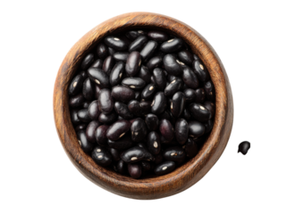 Dark oval beans in wooden bowl black food, Png Transparent, Isolated on White