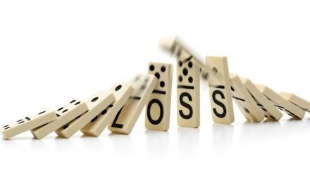 Domino Effect of Loss Concept Illustration Business Risk Financial Crisis Strategy Failure and Cascading Consequences on