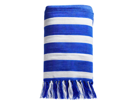 Blue white striped textile with fringe fabric, Png Transparent, Isolated on White