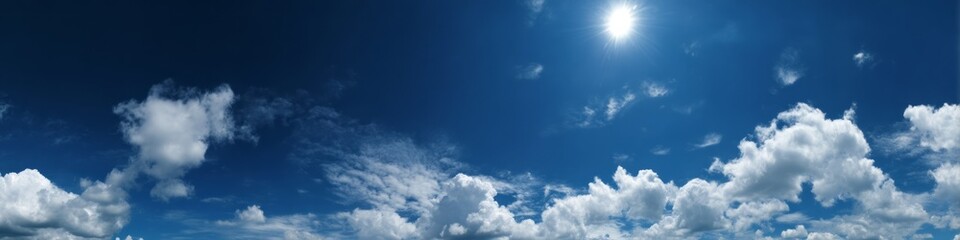 Stunning 360 degree hdr panorama of clear blue sky and white clouds over nature