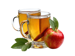 Hot apple cider with cinnamon and fresh apple drink beverage, Png Transparent, Isolated on White