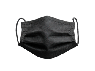 Black fabric face covering with elastic ear loops mask, Png Transparent, Isolated on White