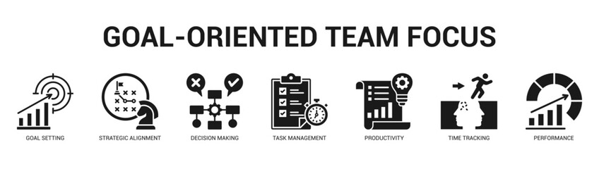 Fototapeta premium GoalOriented Team Focus Modern and clean web banner illustration featuring thematic icons for visual communication