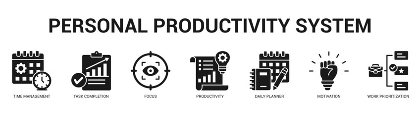 Personal Productivity System Modern and clean web banner illustration featuring thematic icons for visual communication