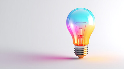 Glowing idea bulb in vibrant colorful gradient, isolated on transparent background 