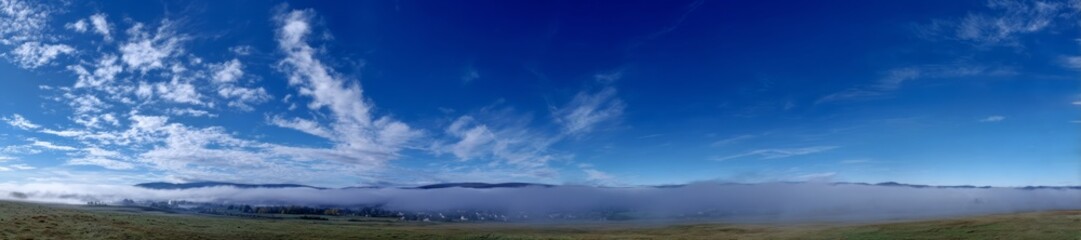 Fototapeta premium Stunning hdr panorama of foggy landscape 360 degrees viewpoint nature environment