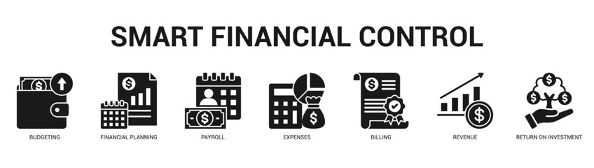 Smart Financial Control Modern and clean web banner illustration featuring thematic icons for visual communication