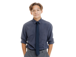 Portrait of a serious young Pacific Islander male intern posing against a dark background, concept for professional headshot, corporate communication and candidate profile on a transparent background