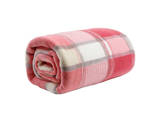 Rolled plaid blanket with pink white and grey pattern image, Png Transparent, Isolated on White