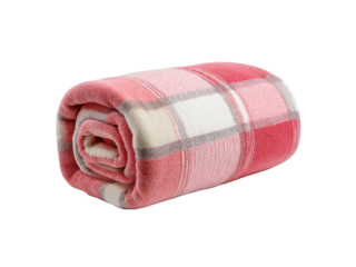 Rolled plaid blanket with pink white and grey pattern image, Png Transparent, Isolated on White