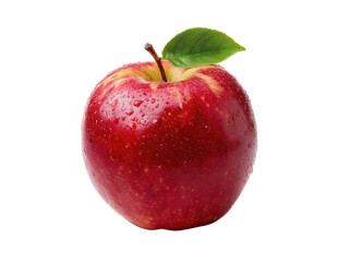 Juicy red apple with water droplets and green leaf image, Png Transparent, Isolated on White