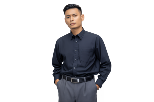 young Pacific Islander male junior finance analyst in formal attire with hands in pockets on a transparent background, concept for corporate presentations, executive profiles and business branding - Powered by Adobe