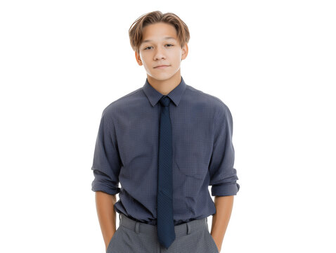 Portrait of a serious young Pacific Islander male intern posing against a dark background, concept for professional headshot, corporate communication and candidate profile on a transparent background