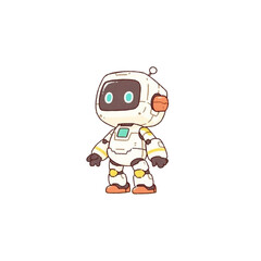 デフォルメ、かわいいシンプルなロボットのイラスト、アイコン、素材、ロボ、AI、背景なし
