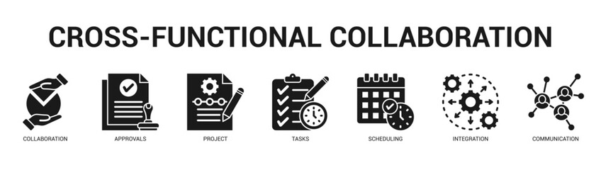 CrossFunctional Collaboration Modern and clean web banner illustration featuring thematic icons for visual communication