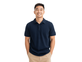 Smiling young asian man wearing a polo shirt on a transparent background, concept for corporate presentation, company website and executive profile picture