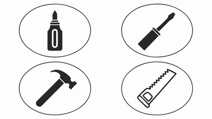 Obraz premium Carpentry tool icons Silhouette set Collection of vintage woodworking tools and equipment illustrations
