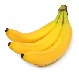 Bunch of bananas isolated on white background. Light snack, food. Flat lay, top view