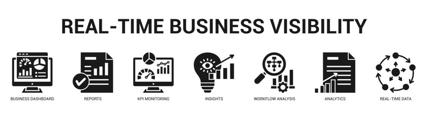 RealTime Business Visibility Modern and clean web banner illustration featuring thematic icons for visual communication