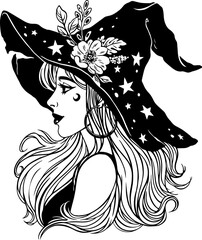 Portrait of Witch in Floral Hat