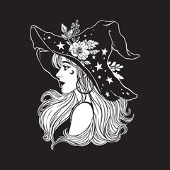 Portrait of Witch in Floral Hat