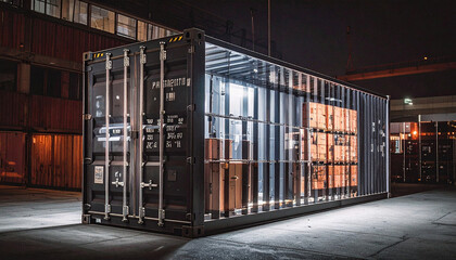 Shipping containers are scanning by x ray.  Generated Image