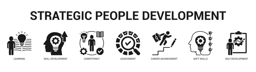 Strategic People Development Modern and clean web banner illustration featuring thematic icons for visual communication