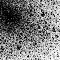 Abstract monochrome pattern featuring dense swirls and curls with varying density across the image plane