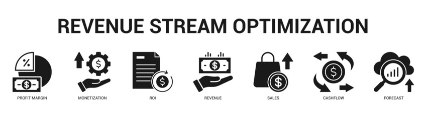 Revenue Stream Optimization Modern and clean web banner illustration featuring thematic icons for visual communication