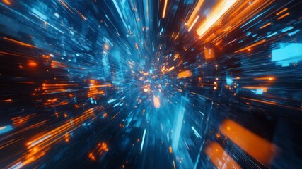 Futuristic tunnel with radiant glowing lines streams through space Dynamic light trails create an energized abstract background - Powered by Adobe