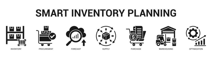 Smart Inventory Planning Modern and clean web banner illustration featuring thematic icons for visual communication
