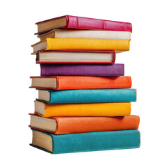 Stacked colorful hardback books with black background reading, Isolated On White, Png Transparent, Cut Out