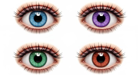 Various colored contact lenses on eyes