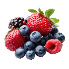 Ripe red strawberries blue blueberries dark blackberries and vibrant raspberry strawberry blueberry, Isolated On White, Png Transparent, Cut Out