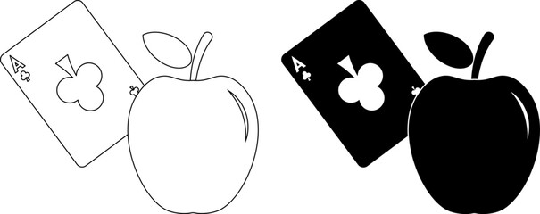 outline silhouette Ace of clubs playing card embedded in an apple icon set