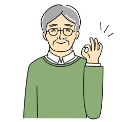 Illustration of an elderly man giving the OK sign
