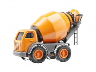 Orange cement mixer truck vehicle isolated on a transparent background construction