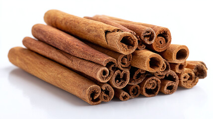 Cinnamon sticks stacked in a pile, spice concept, isolated on transparent background 