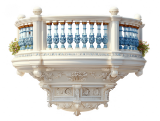 Ornate Balcony With Blue Balusters isolated on a transparent background architectural