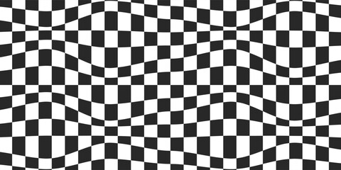 Black and white checkered pattern . Chess pattern . Black and white square background . Checkered wallpaper . Eps 10, Vector illustration