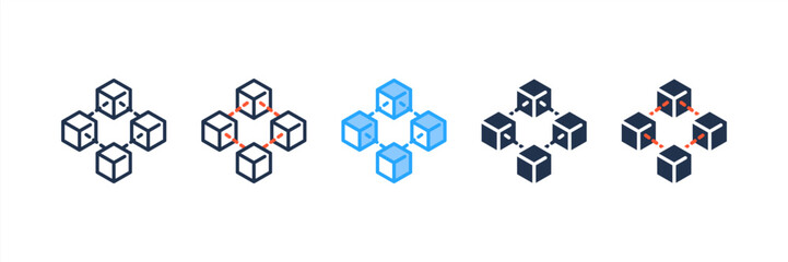 Blockchain icon set multiple style collection