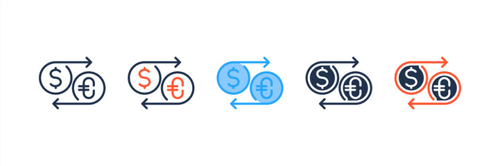 Currency Exchange icon set multiple style collection