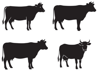 Cow Silhouette Animal Farm Livestock Vector Graphics Set
