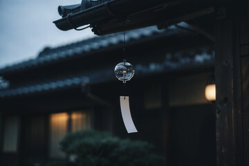 Traditional Japanese Wind Chime Hanging Serene Evening Background