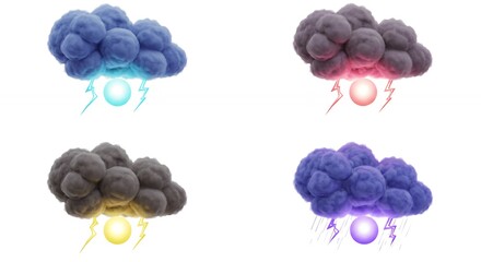 Colorful cloud icons with lightning
