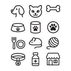 Simple Pet Icon Collection: Cute Animal and Supply Vector Graphics