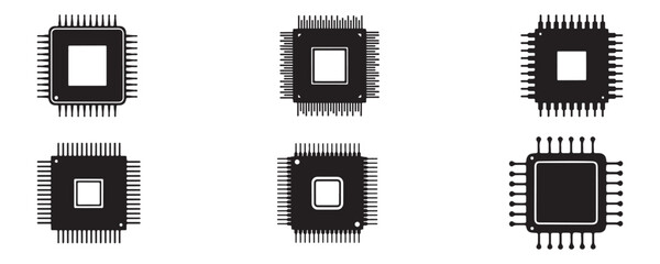 Black Processor Chip Silhouettes Represent Modern Electronic Technology