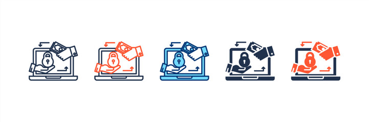 Ransomware icon set multiple style collection