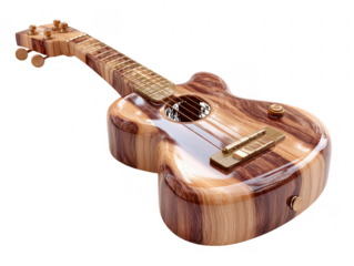 Polished wooden guitar with metal strings isolated on a transparent background musical